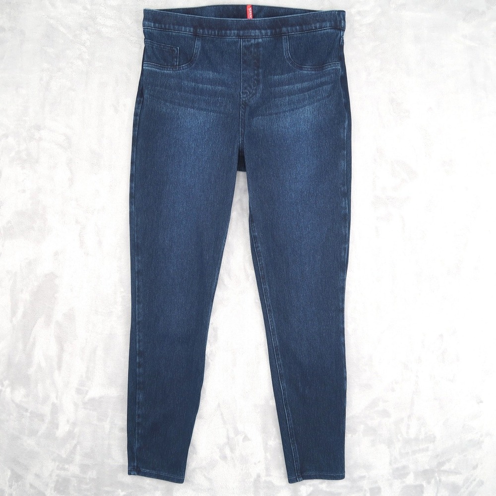 Spanx Jean-ish Leggings Women XL Blue Dark Wash Shaping Slimming Denim